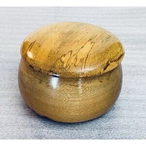 Vintage Korbly Woodworks Hand Turned Wood Trinket Box Marked 2.5" Round